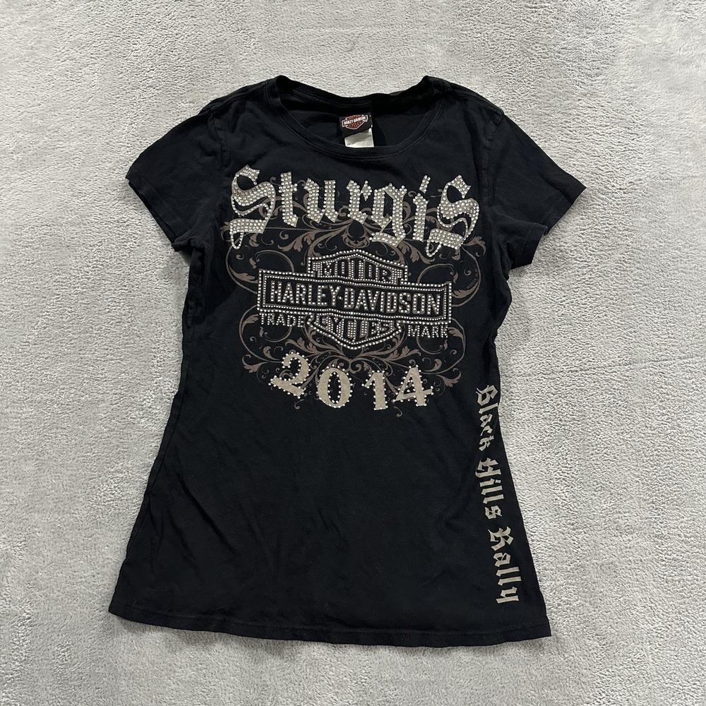 Harley Davidson Sturgis TShirt Women M 2014 Black Hills Rally Y2K Grunge Vtg Tee